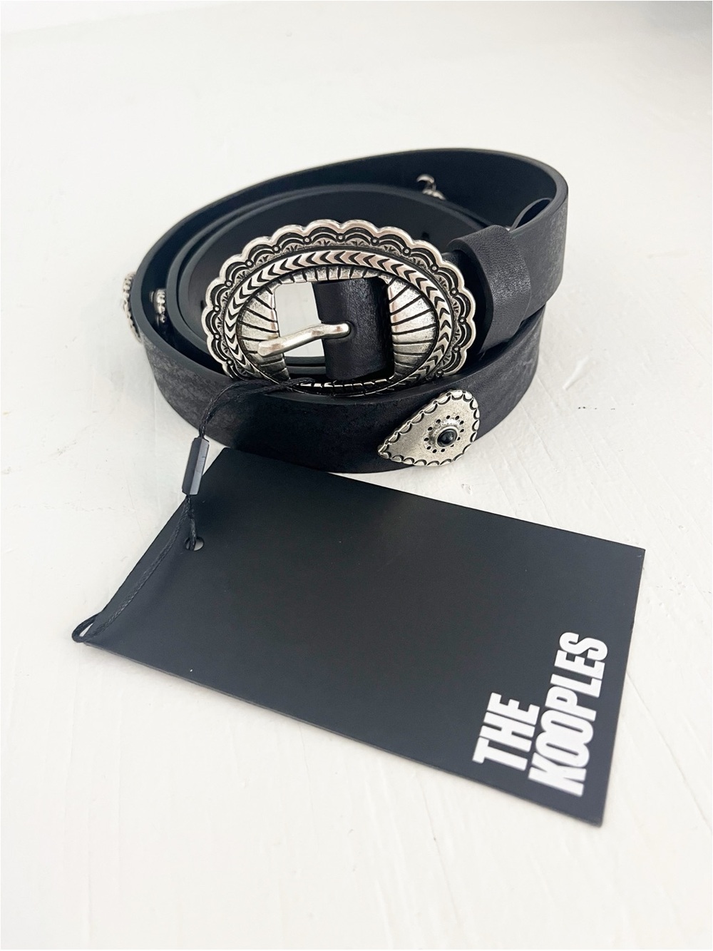 The Kooples Western Buckle Leather Belt Size Large NWT Black